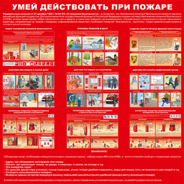 Стенд «Умей действовать при пожаре»